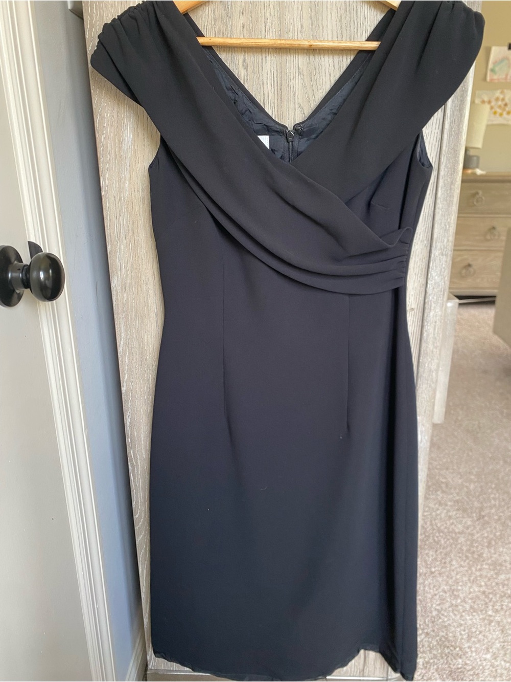 Vintage Classic Black Sheath Dress - Elegant V-Neck Design - S